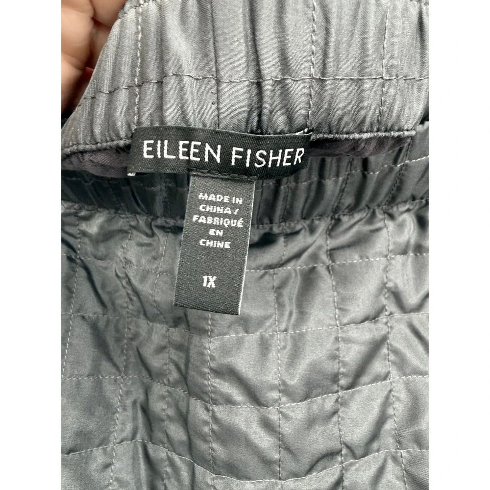 Eileen Fisher Skirt Women 1X Gray Quilted 100% Silk Elastic Waist Pockets Midi